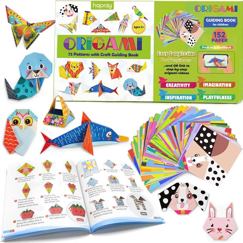 hapray Origami Kit for Kids Ages 5-8 8-12, with Guiding Book, 152 Paper with 72 Patterns, DIY Art and Craft Projects, Beginners Children's Day Gift Boy Girl - Image 1