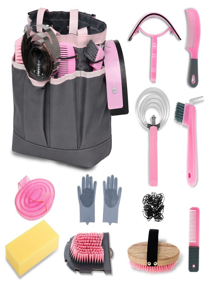 Swess Horse Grooming Kit 13 Piece, Horse Brushes for Grooming Supplies Set, Professional Horse Supplies with Gloves & Brush for Equine Care, Pink - Image 1