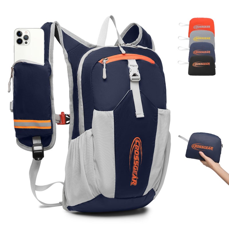 CROSS+GEAR CROSSGEAR 16L Lightweight Hiking Backpack, RFID Foldable Packable Backpack for Women Men, Water Resistant Small Hiking Daypack Navy Blue - Image 1