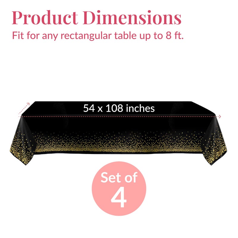 Prestee 4 Pack Gold and Black Table Cloth Rectangle Table Covers 54 x 108 Inches - Plastic Table Cloth Disposable for Parties, Dining and Events - Black Tablecloths for Weddings and Celebrations - Image 3