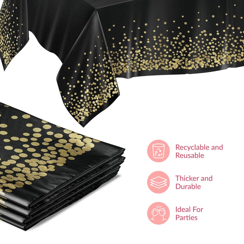 Prestee 4 Pack Gold and Black Table Cloth Rectangle Table Covers 54 x 108 Inches - Plastic Table Cloth Disposable for Parties, Dining and Events - Black Tablecloths for Weddings and Celebrations - Image 5