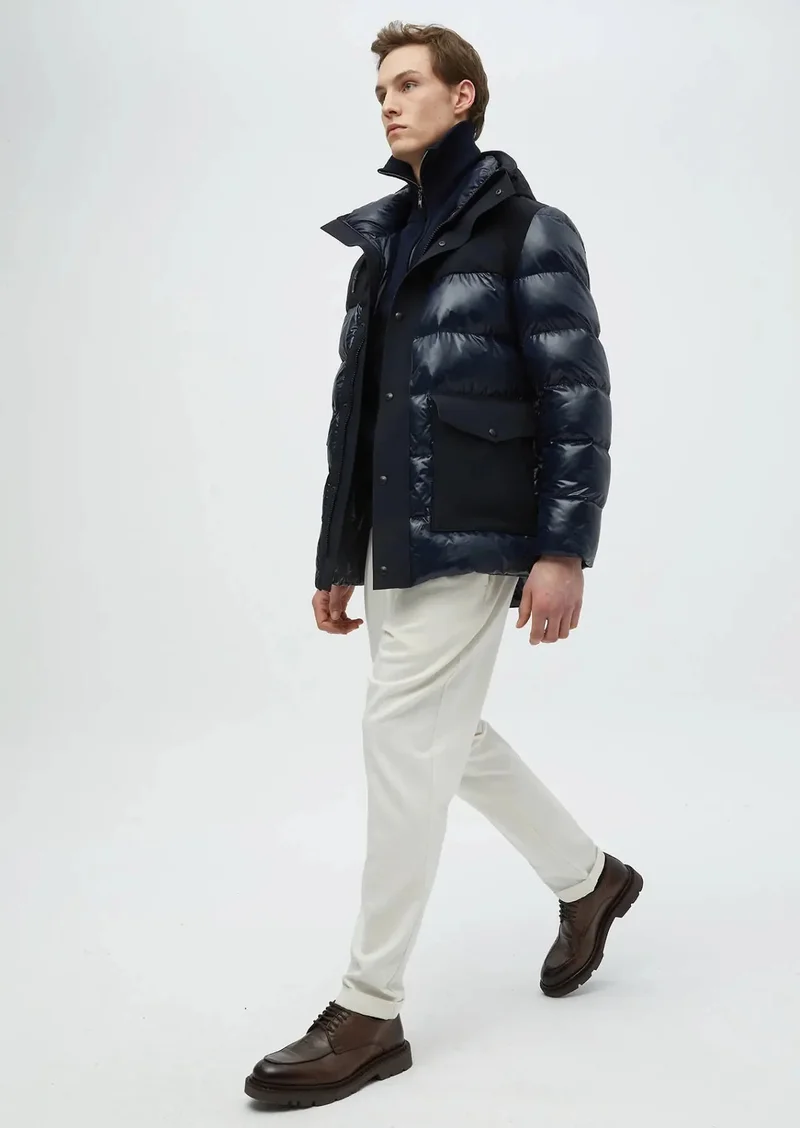 رامسي معطف منسوج كاجوال بغطاء رأس، أزرق داكن، بقصة عادية