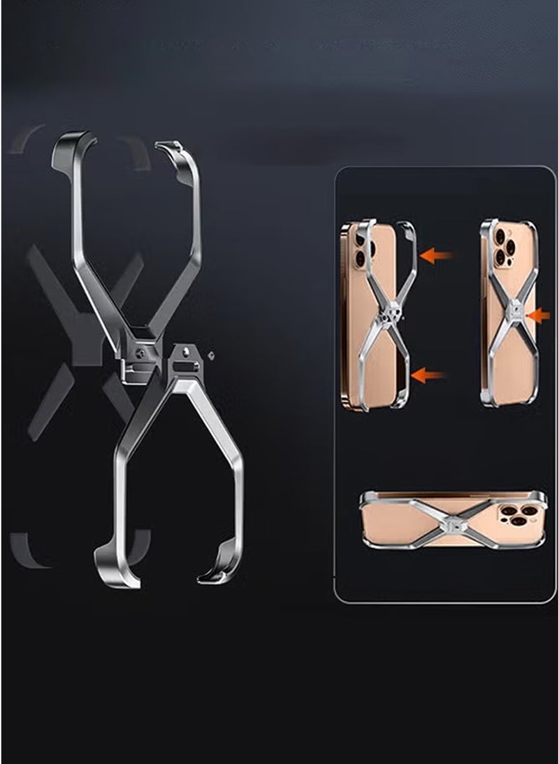 ( for iPhone 16 Pro Max ) 3 Pack, 1 Case and 2 Screen Protectors, X Shape Anti-Fall Bare Phone Case,Cool Design Luxury Metal Shockproof Anti-Scratch Slim Borderless Case - Image 4