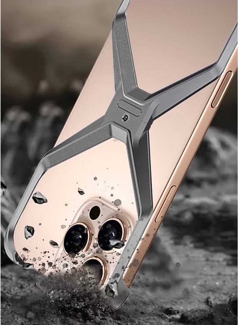 ( for iPhone 16 Pro Max ) 3 Pack, 1 Case and 2 Screen Protectors, X Shape Anti-Fall Bare Phone Case,Cool Design Luxury Metal Shockproof Anti-Scratch Slim Borderless Case - Image 3