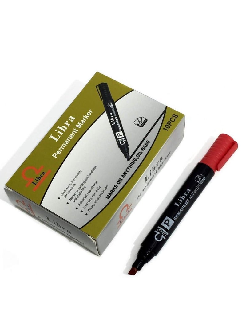 Libra Non-toxic Oil Base Permanent Marker, Pack of 10 - Red