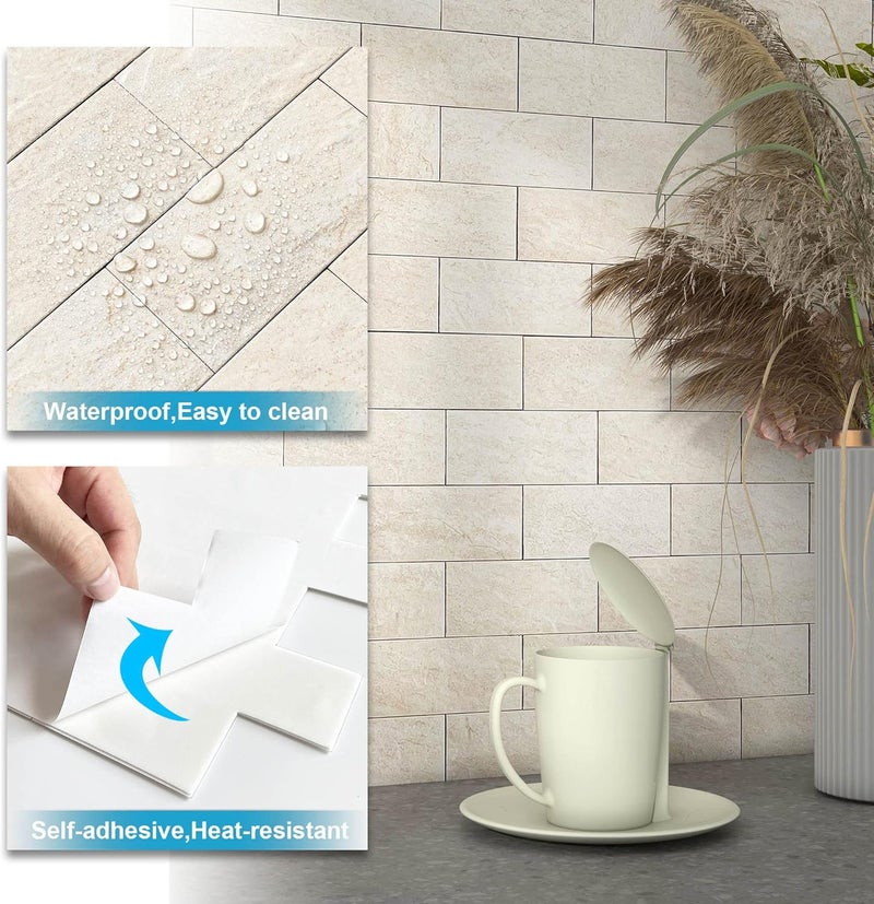 Be nice Peel and Stick Backsplash for Kitchen,Bathroom Wall Backsplash Tile Peel and Stick Shower Tiles Waterproof(5sheets,Rustic Beige) - Image 5