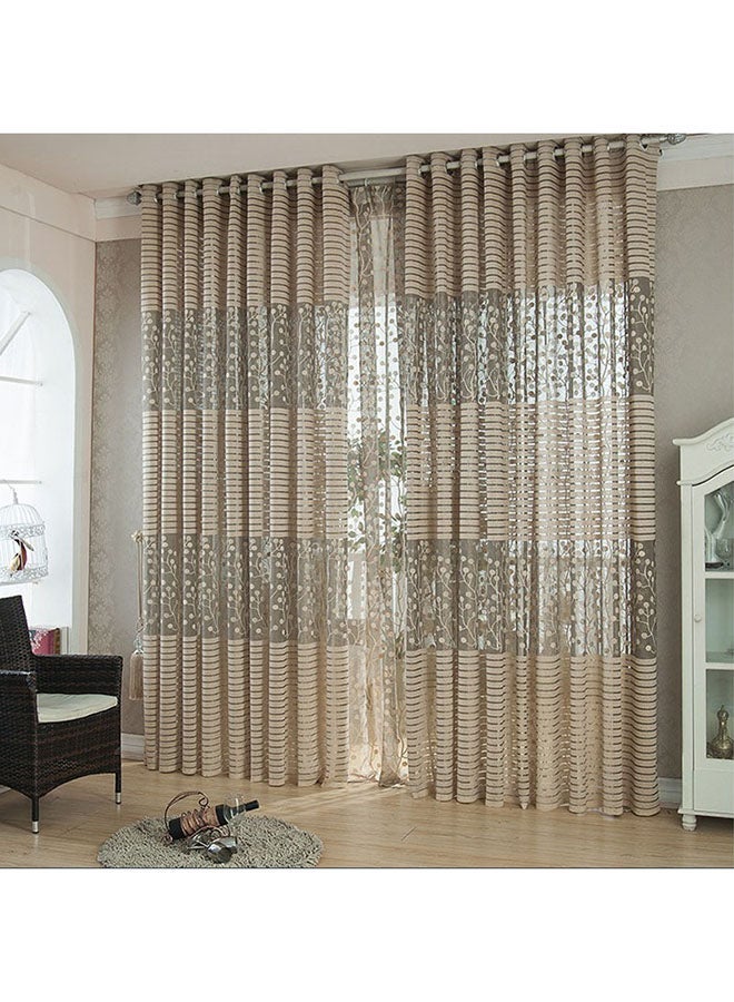 NIBEMINENT 2-Piece Leaf Tulle Pattern Washable Window Curtain With Eyelets Brown 200 x 100cm - Image 1