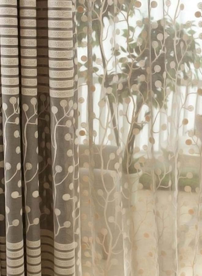 NIBEMINENT 2-Piece Leaf Tulle Pattern Washable Window Curtain With Eyelets Brown 200 x 100cm - Image 3
