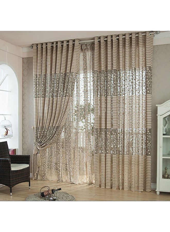 NIBEMINENT 2-Piece Leaf Tulle Pattern Washable Window Curtain With Eyelets Brown 200 x 100cm - Image 2