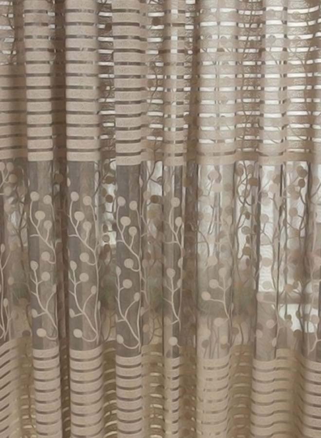 NIBEMINENT 2-Piece Leaf Tulle Pattern Washable Window Curtain With Eyelets Brown 200 x 100cm - Image 4