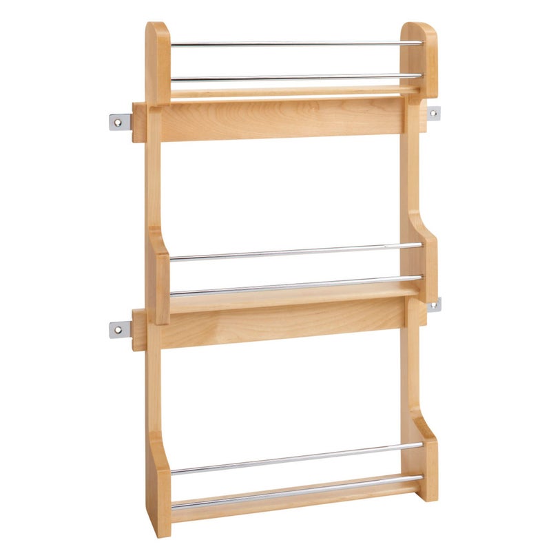 Rev-A-Shelf RevAShelf 18 3 Tiered Pull Out Shelf Organizer for Kitchen Cabinets Pantry Storage Spice Seasoning Rack DoorWall Mounted Maple Wood 4SR18