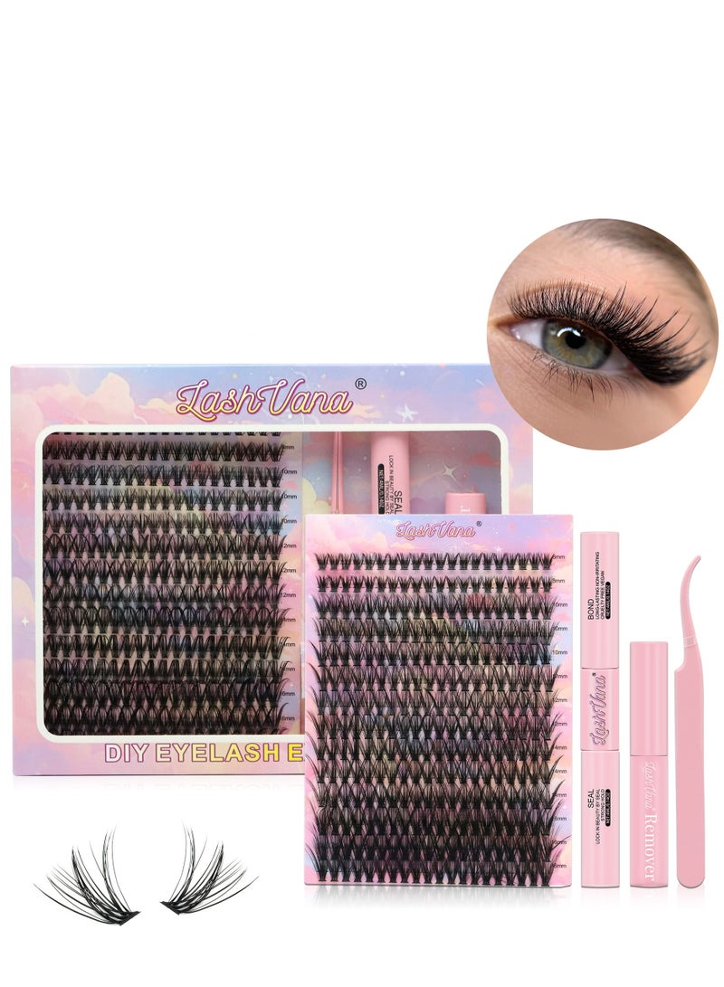 lashvana 280Pcs Self Adhesive Eyelashes Kit, False Eyelashes 14 Rows Press On Lashes Pre Glued Eyelash Clusters Self Stick Cluster Lashes No Glue No Remover Needed DIY Lash Extension Kit for Beginners - Image 1
