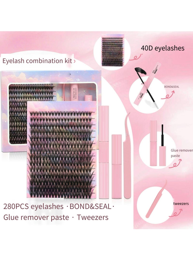 lashvana 280Pcs Self Adhesive Eyelashes Kit, False Eyelashes 14 Rows Press On Lashes Pre Glued Eyelash Clusters Self Stick Cluster Lashes No Glue No Remover Needed DIY Lash Extension Kit for Beginners - Image 2