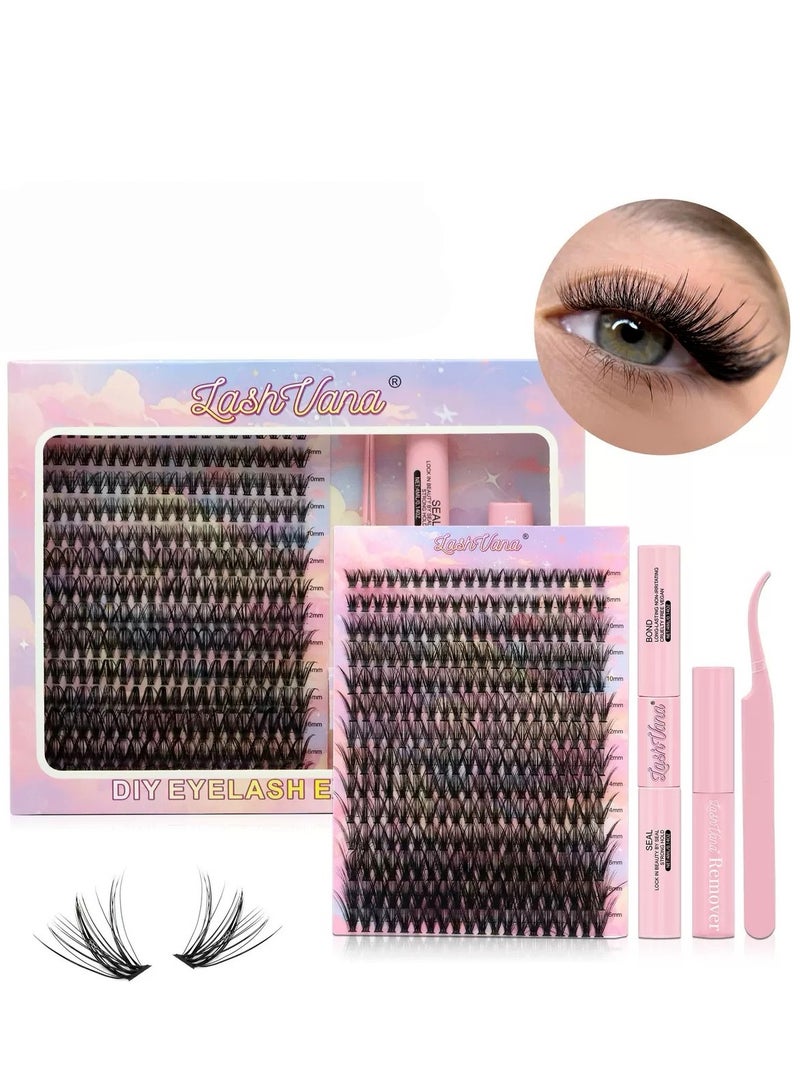 lashvana 280Pcs Self Adhesive Eyelashes Kit, False Eyelashes 14 Rows Press On Lashes Pre Glued Eyelash Clusters Self Stick Cluster Lashes No Glue No Remover Needed DIY Lash Extension Kit for Beginners - Image 1