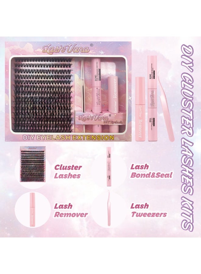 lashvana 280Pcs Self Adhesive Eyelashes Kit, False Eyelashes 14 Rows Press On Lashes Pre Glued Eyelash Clusters Self Stick Cluster Lashes No Glue No Remover Needed DIY Lash Extension Kit for Beginners - Image 2