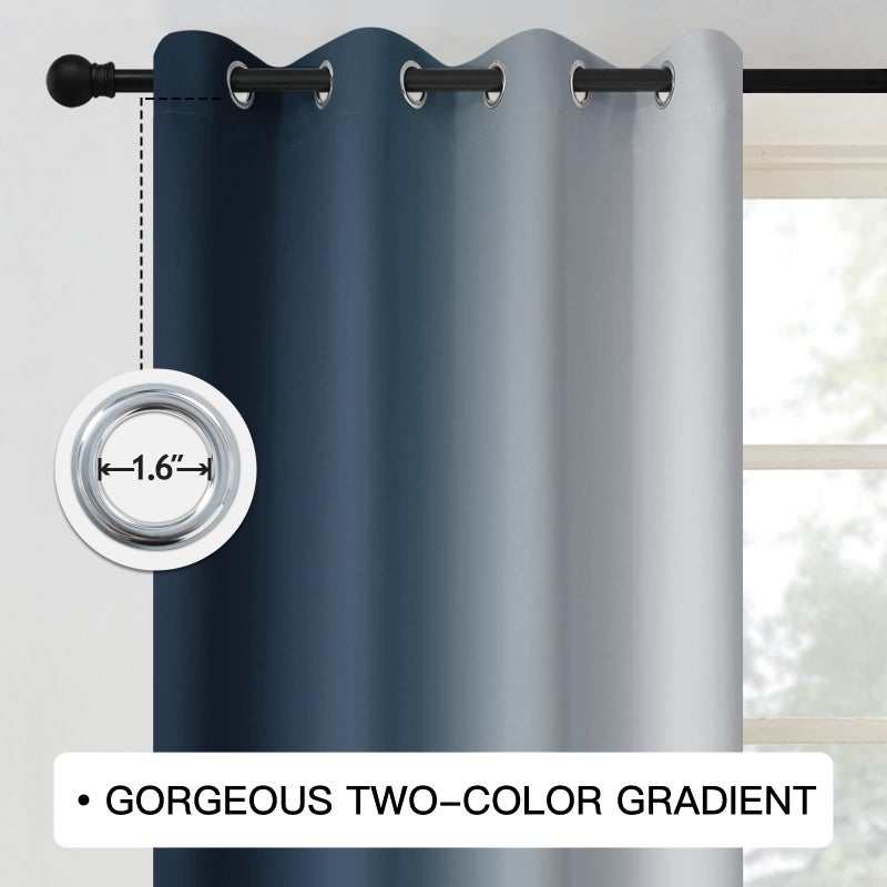 COSVIYA Curtains & Drapes Ombre Navy Blue Curtains 63 inch Length 2 Panels  Grommet Room Darkening Light Blocking Insulated Thermal Gradient Window Curtains for Bedroom/Living Room 52x63 inches - Image 3