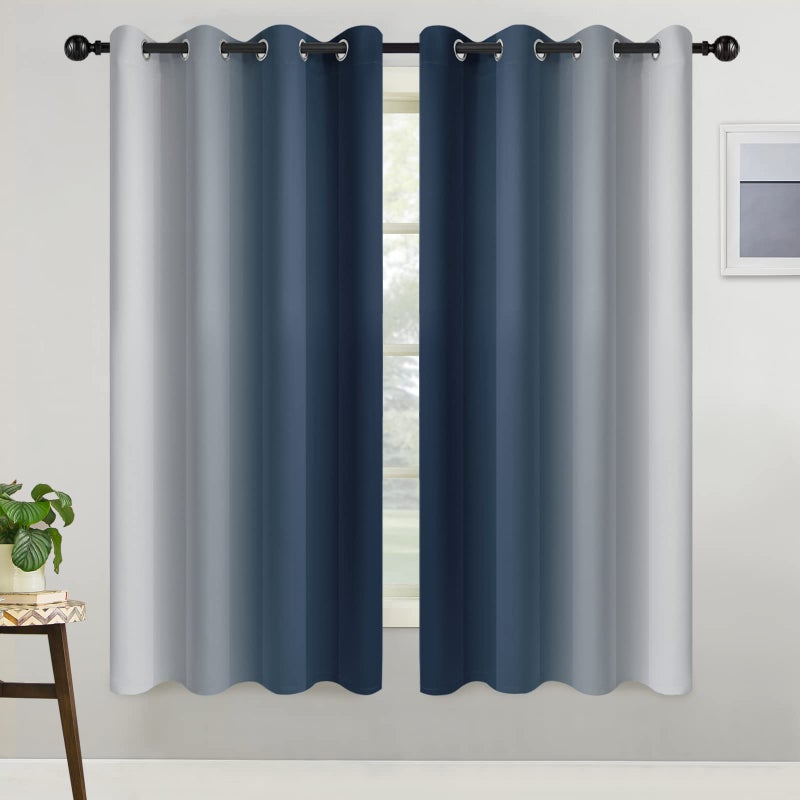 COSVIYA Curtains & Drapes Ombre Navy Blue Curtains 63 inch Length 2 Panels  Grommet Room Darkening Light Blocking Insulated Thermal Gradient Window Curtains for Bedroom/Living Room 52x63 inches - Image 2