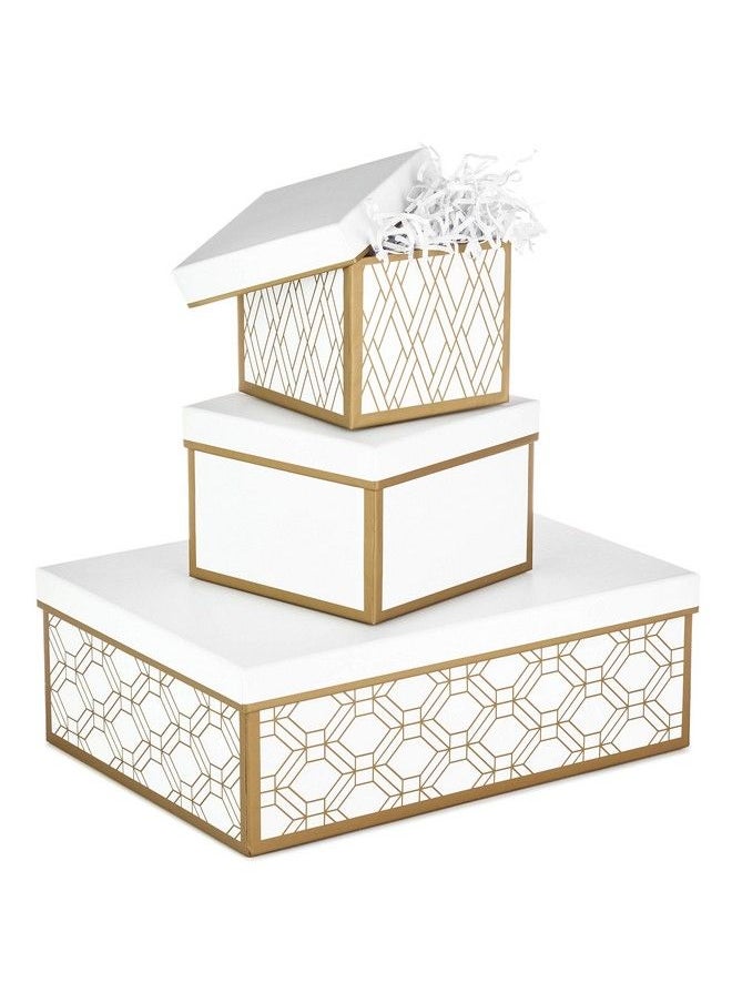 Hallmark Nested Gift Boxes With Lids And Fill (Set Of 3 White And Gold Assorted Sizes) For Valentine'S Day Weddings Bridal Showers And More  - Image 2