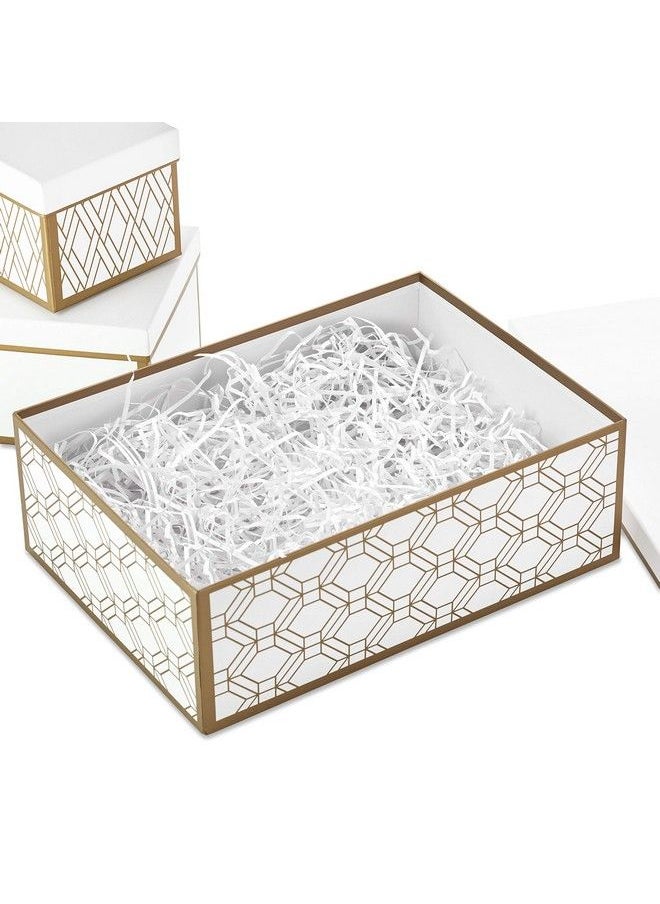 Hallmark - Nested Gift Boxes With Lids And Fill (Set Of 3 White And Gold Assorted Sizes) For Valentine'S Day Weddings Bridal Showers And More - Image 1