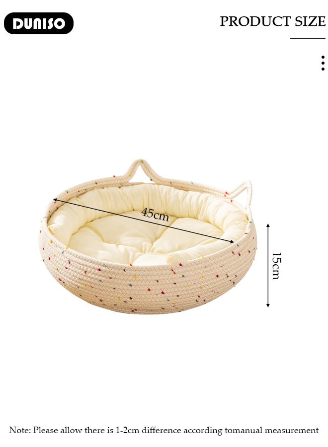 DUNISO Hand-Made Rattan Round Cat Bed,Cute Woven Cat Bed Basket Pets House with Soft Cushion,Breathable Rattan Cat Hut,Used as Cat Scratching Board,Removable Washable Cat Nest Natural Pet House  - Image 2
