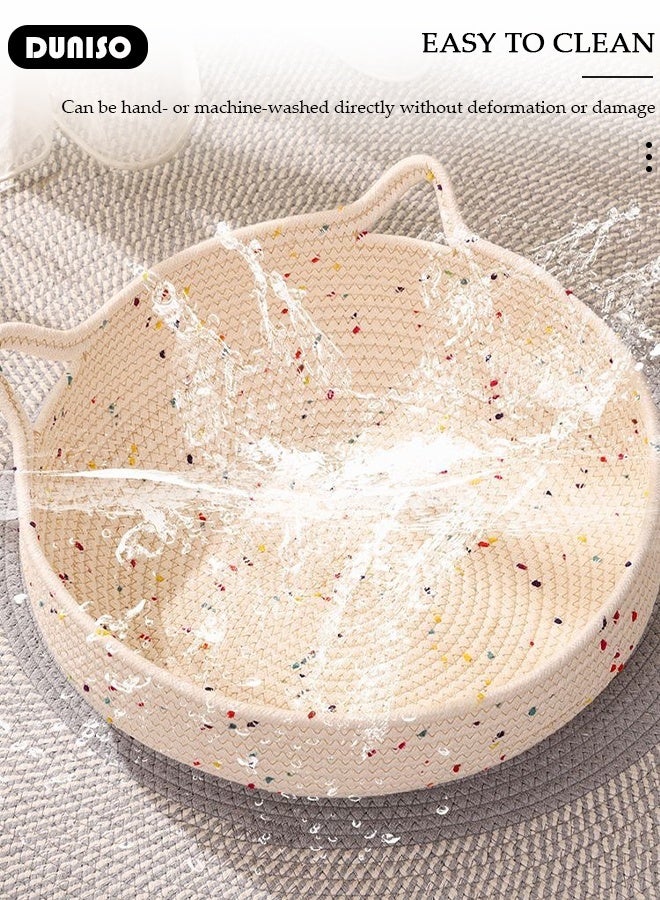 DUNISO Hand-Made Rattan Round Cat Bed,Cute Woven Cat Bed Basket Pets House with Soft Cushion,Breathable Rattan Cat Hut,Used as Cat Scratching Board,Removable Washable Cat Nest Natural Pet House  - Image 4