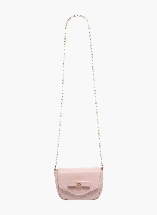 Flora Bella By Shoexpress Girls Bow Accent Crossbody Bag with Chain Strap and Flap Closure