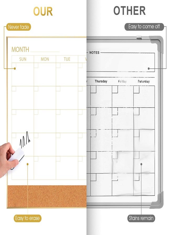 ARCOBIS Dry Erase Calendar Whiteboard Cork Board Combo, 36"x24" Magnetic White Board Calendar Dry Erase for Wall, Gold Frame Monthly Combination Board for Office, Home, School - Image 4