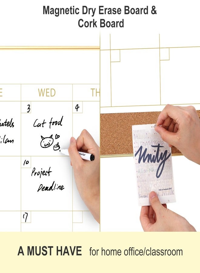 ARCOBIS Dry Erase Calendar Whiteboard Cork Board Combo, 36"x24" Magnetic White Board Calendar Dry Erase for Wall, Gold Frame Monthly Combination Board for Office, Home, School - Image 2