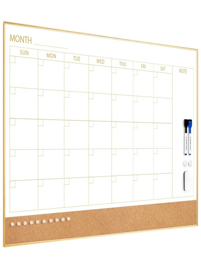 ARCOBIS Dry Erase Calendar Whiteboard Cork Board Combo, 36"x24" Magnetic White Board Calendar Dry Erase for Wall, Gold Frame Monthly Combination Board for Office, Home, School - Image 1
