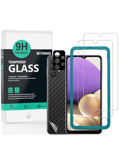 Ibywind Screen Protector For Samsung Galaxy A32 5G 6.5 Inches With 2Pcs Tempered Glass 1Pc Camera Lens Protector 1Pc Backing Carbon Fiber Film Fingerprint Reader Easy To Install  - Image 1