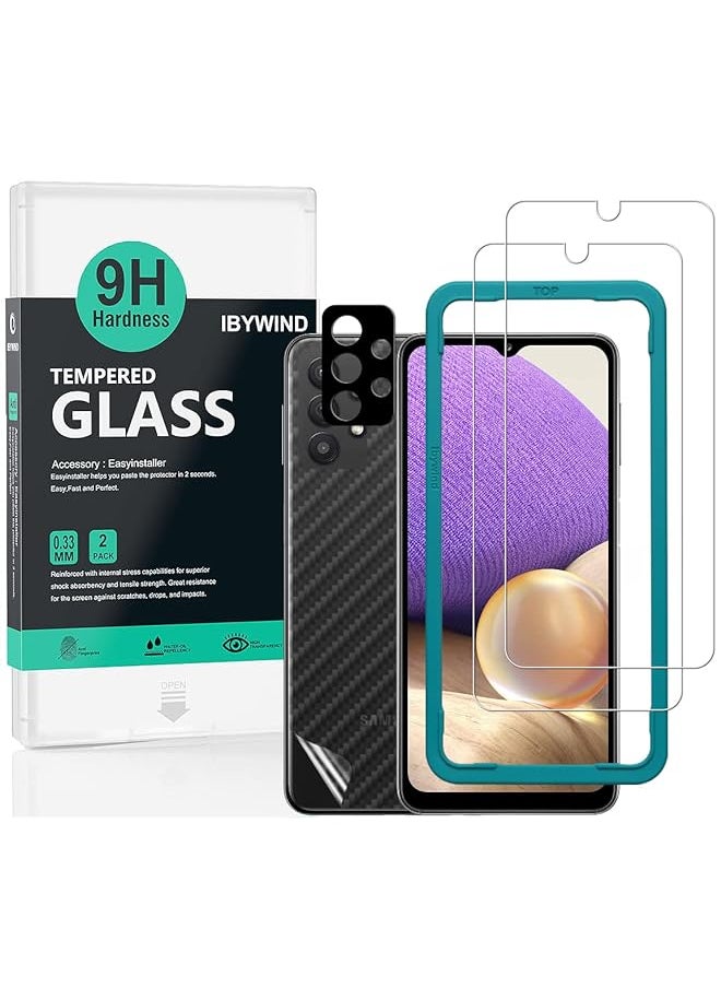 Ibywind - Screen Protector For Samsung Galaxy A32 5G 6.5 Inches With 2Pcs Tempered Glass 1Pc Camera Lens Protector 1Pc Backing Carbon Fiber Film Fingerprint Reader Easy To Install - Image 1