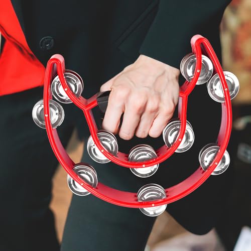 soulmate طبلة رفيق الروح المعدنية مع جرس يدوي نصف قمر مزدوج الصفوف للأطفال والكبار هدية آلة موسيقية لكاريوكي، حفلة، حمراء لعمر 3 سنوات فما فوق - Image 4