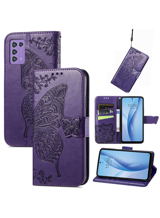 The Bros Case For ZTE Libero 5G III Butterfly Love Flower Embossed Leather Phone Case