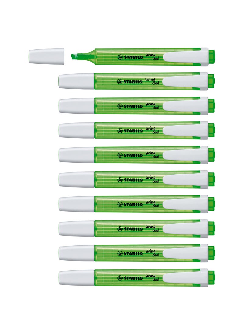 STABILO Highlighter Pen - Swing Cool Pack of 10 Green Highlighters , Anti-Dry Out , for Drawing Illustrations , Note Taking  - Image 3