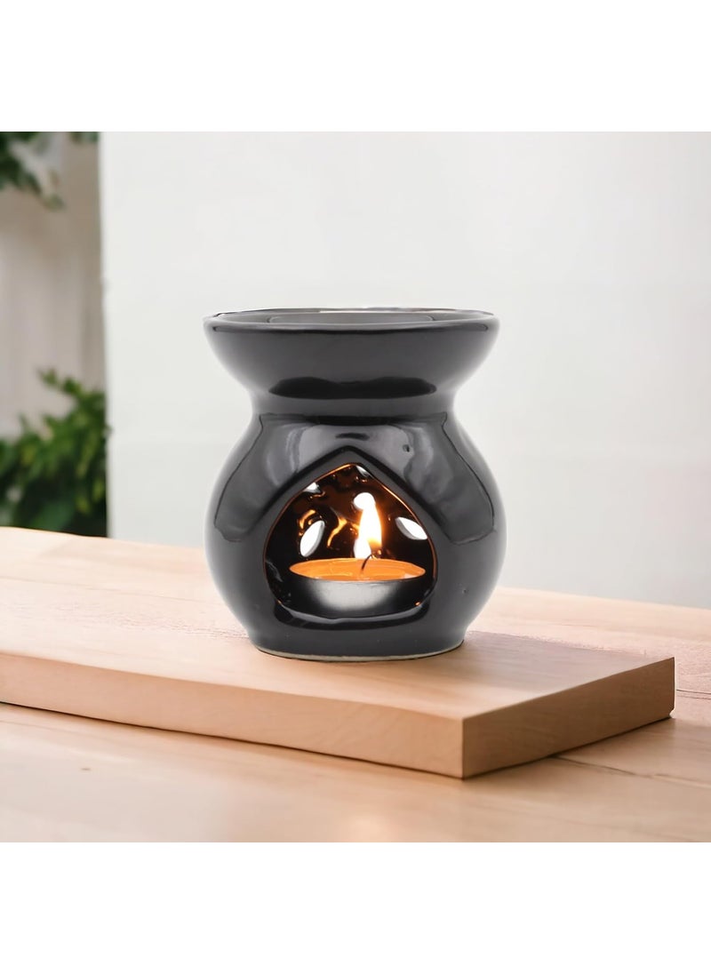 Hosley HOSLEY Ceramic Clay Oil Burner Candle Operated Gift Set Aroma Diffuser Oil Diffuserwith 2 Piece TealightSet of 2 Fragrance Oil Bottle 10 ml EachLavender Sweet Pea Jasmine Pack of 1 Black  - Image 4