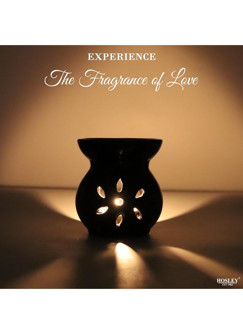 Hosley HOSLEY Ceramic Clay Oil Burner Candle Operated Gift Set Aroma Diffuser Oil Diffuserwith 2 Piece TealightSet of 2 Fragrance Oil Bottle 10 ml EachLavender Sweet Pea Jasmine Pack of 1 Black  - Image 5