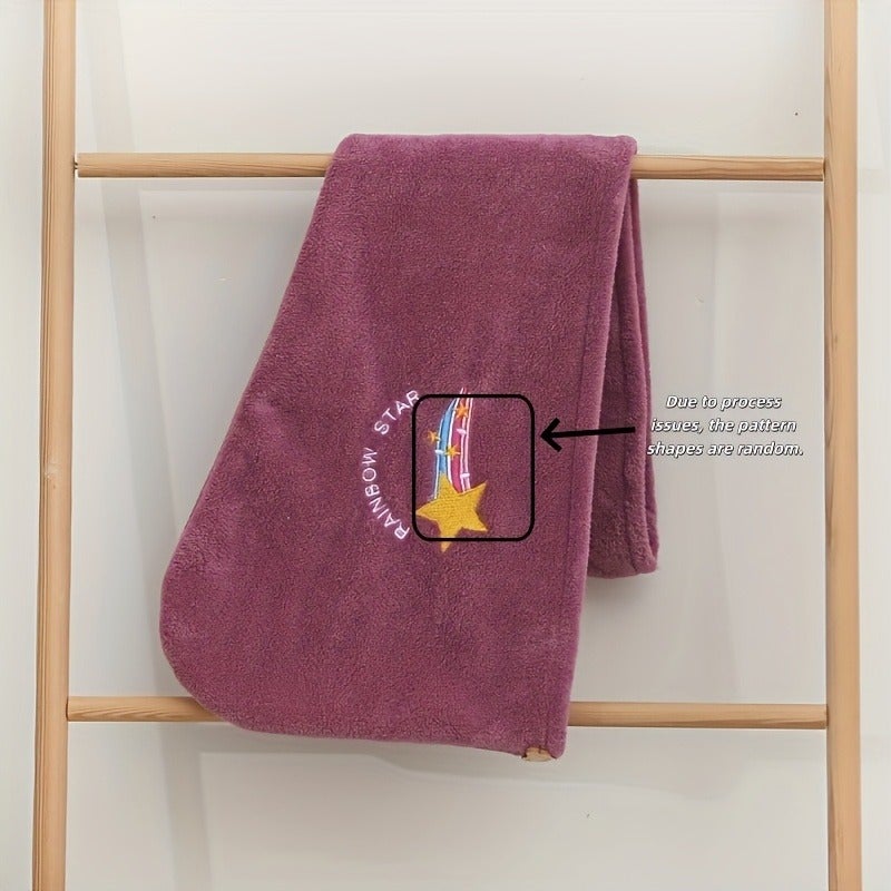 3 Colors Available: Women's Quick-Dry Microfiber Towel - Soft Coral Fleece, High-Quality Design, Absorbent Shower Cap with Cute Star & Rainbow Embroidery for Drying Wet Hair - Image 5
