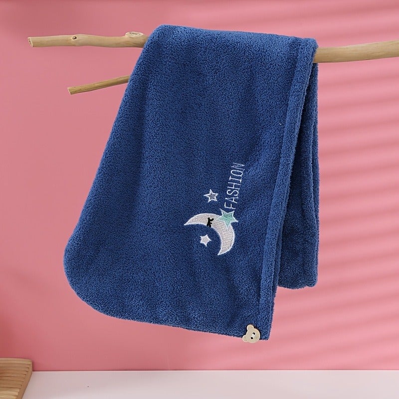 3 Colors Available: Women's Quick-Dry Microfiber Towel - Soft Coral Fleece, High-Quality Design, Absorbent Shower Cap with Cute Star & Rainbow Embroidery for Drying Wet Hair - Image 2