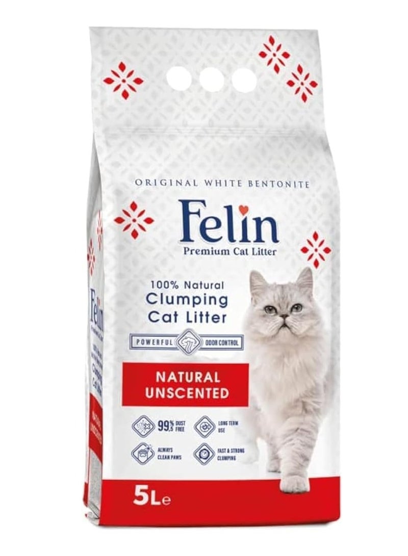Teo Premium Pet Supplies Felin Cat Litter Clumping 100% Natural Bentonite Clumping 99.5% Dust Free Forever Fresh Pet Friendly Fighting with Odors Natural Odorless Scented 5 L - Image 1