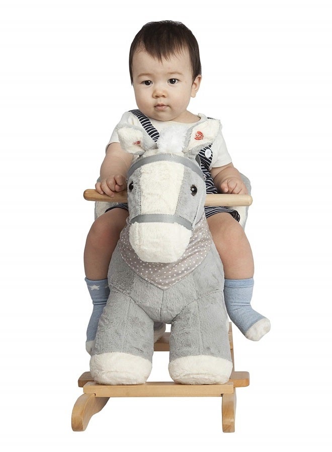 ROCK MY BABY Rock My Baby Baby Rocking Unicorn Gray with Chair, Plush Stuffed Rocking Pony, Wooden Rocking Toy Horse Baby Rocker Animal Ride on for Toddlers Girls and Boys Age 1 Year and Up (Gray Horse for 12m+)