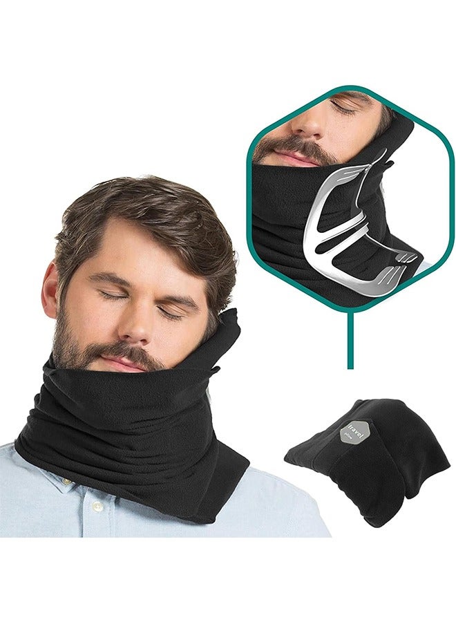 Captaintech Travel Pillow,Small Portable Head & Neck Support,Adjustable,Machine Washable,Suitable for Airplane/Car(Black) - Image 1
