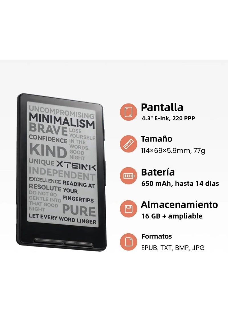 XTEINK X4 E-Book Reader Set with Protective Clear Case, 4.3" Portable Pocket E-Ink eReader with Physical Page-Turn Buttons, Ultra-Thin 0.23 inch Magnetic Ready Design,Distraction-Free Reading, 16GB Storage - Image 2