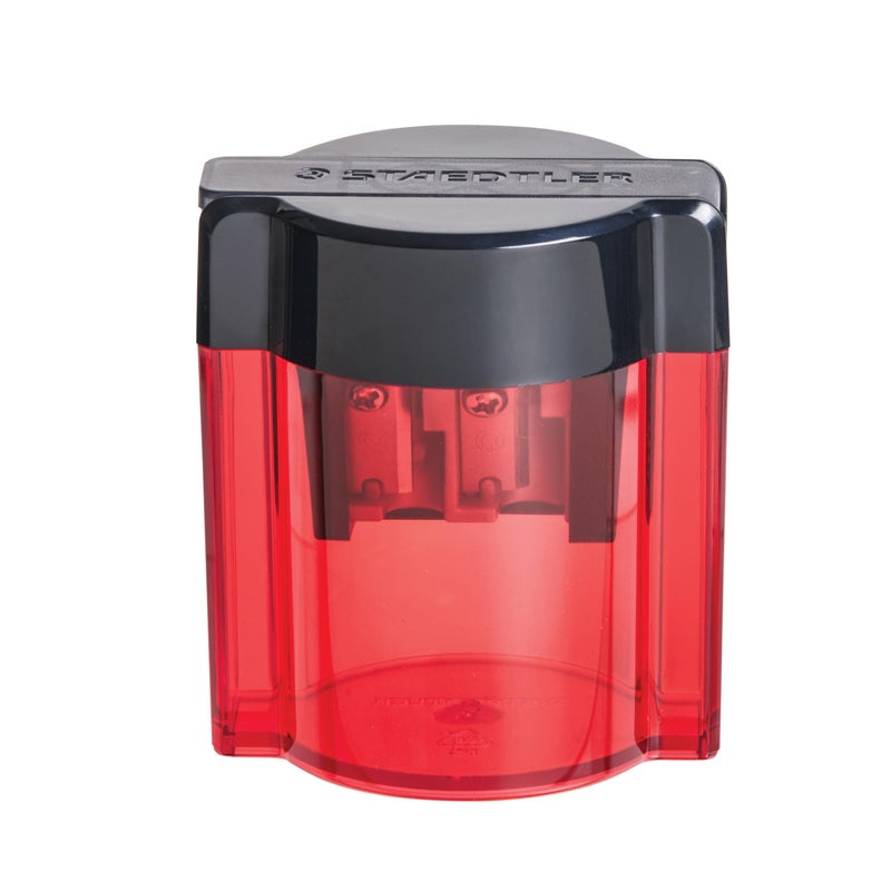 STAEDTLER مبراة أقلام معدنية مزدوجة من STAEDTLER مع أنبوب بيضاوي - مبراة أقلام يدوية للأقلام العادية والكبيرة، أقلام المكياج - 2 حجم مع غطاء مفصلي (ألوان متنوعة) - Image 2