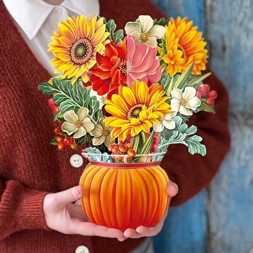 Freshcut Paper Pop Up Cards, Pumpkin Harvest, 12 Inch Life Sized Forever Flower Bouquet 3D Popup Greeting Card, Autumn Cards, Birthday Card, Blank Notecard & Envelope - Image 5