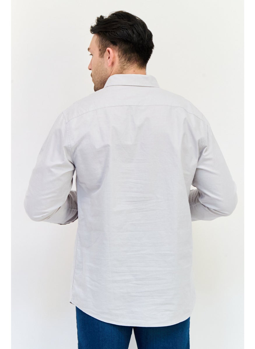 Algspar Men Regular Fit Solid Long Sleeves Casual Shirt, Light Grey  - Image 3