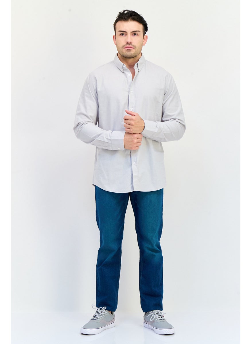 Algspar Men Regular Fit Solid Long Sleeves Casual Shirt, Light Grey  - Image 4