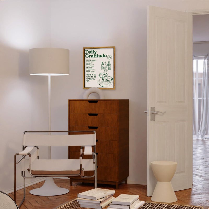 KBKBART Framed Retro Poster for Room Aesthetic, Vintage Green Inspirational Quotes Canvas Wall Art, Daily Gratitude Posters for Room Aesthetic, Cute Sunflower Butterfly Retro Wall Decor for Bedroom, - Image 5