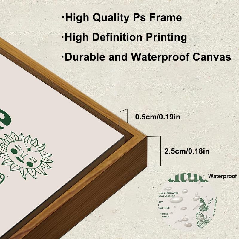 KBKBART Framed Retro Poster for Room Aesthetic, Vintage Green Inspirational Quotes Canvas Wall Art, Daily Gratitude Posters for Room Aesthetic, Cute Sunflower Butterfly Retro Wall Decor for Bedroom, - Image 2