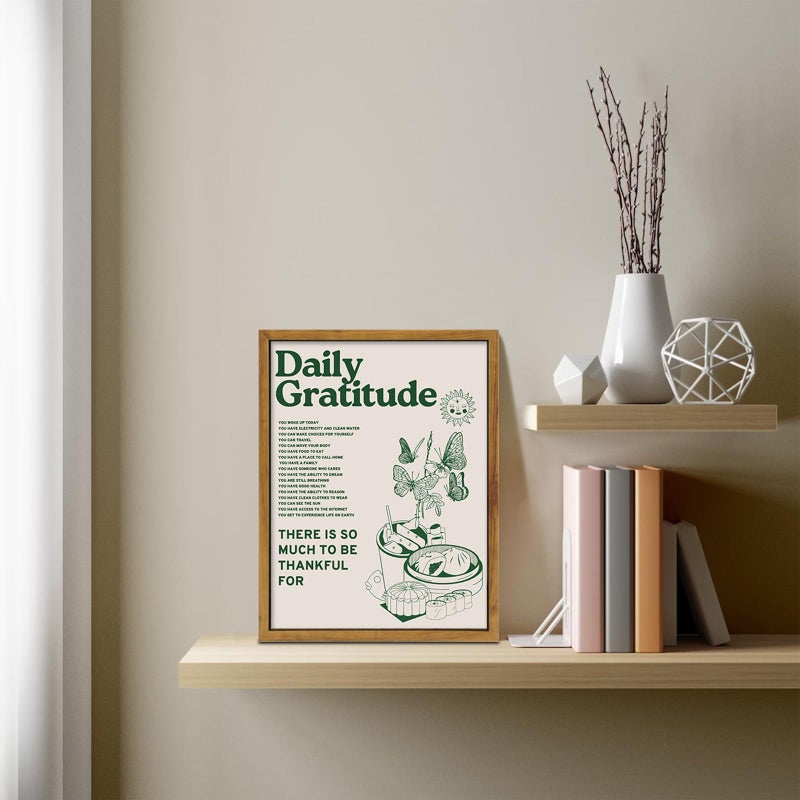 KBKBART Framed Retro Poster for Room Aesthetic, Vintage Green Inspirational Quotes Canvas Wall Art, Daily Gratitude Posters for Room Aesthetic, Cute Sunflower Butterfly Retro Wall Decor for Bedroom, - Image 4