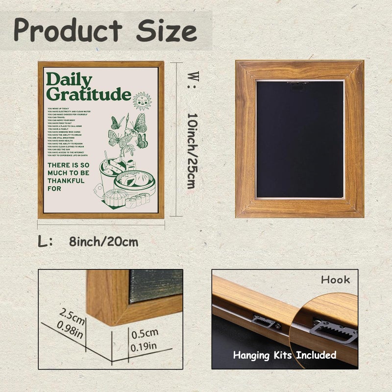 KBKBART Framed Retro Poster for Room Aesthetic, Vintage Green Inspirational Quotes Canvas Wall Art, Daily Gratitude Posters for Room Aesthetic, Cute Sunflower Butterfly Retro Wall Decor for Bedroom, - Image 1